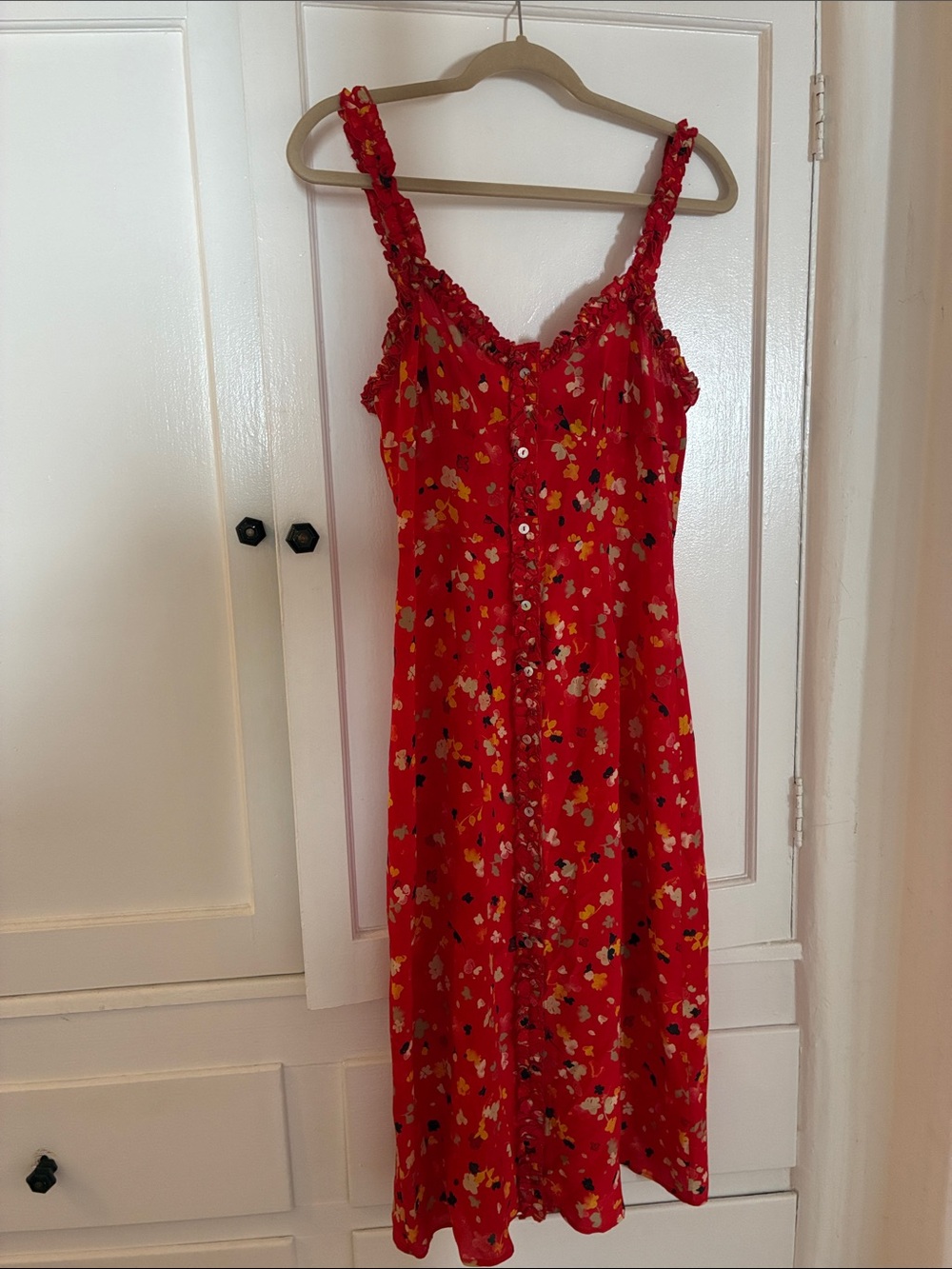 Realisation Par Red Floral Button-Front Midi Dress